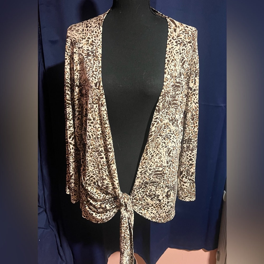 Chico's Animal Print Tie Front Cardigan
